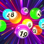 Vector colorful bingo balls on an exploding dark purple background
